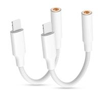Vecbmn Adaptateur Jack iPhone, 2 Pièces Adaptateur Lightning Jack, Lightning to 3,5 mm Aux Audio Câble, Headphone Adaptor pour iPhone 14,13,12,11,SE,XR,XS,8,7