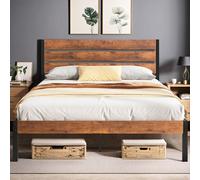 VECELO Cadre de Lit 140 x 190 cm, avec Tête de Lit en Bois, Support à Lattes en Métal Solide, Rangement sous Le Lit, Assemblage Facile, Marron DoubleProduits en bois composite