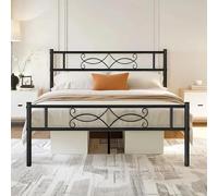 VECELO Cadre de Lit 140 x 190cm, Lit Double en Métal Pas Besoin de Sommier Assemblage Simple Grande Espace en Lattes, Noir