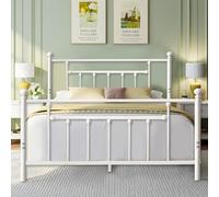 VECELO Cadre de lit 140 x 200 cm, en métal, avec tête de lit Haute, lit Double Minimaliste Moderne, pour Chambre à Coucher, Chambre d'amis, Beaucoup d'espace de Rangement sous Le lit, Blanc