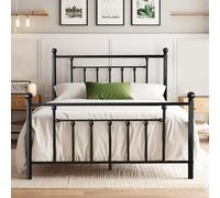 VECELO Cadre de lit 140 x 200 cm - Lit en métal avec tête de lit Haute - Lit Double Minimaliste Moderne pour Chambre à Coucher, Chambre d'amis, Beaucoup d'espace de Rangement sous Le lit, Noir