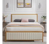 VECELO Cadre de Lit 140 x190 cm avec Tête et Pied de Lit Rembourrés, Structure en Métal Robuste, Style Moderne, Montage Facile, Silencieux, Beige