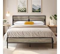 VECELO Cadre de Lit 140x190cm avec Tête de Lit en Bois, Lattes en Métal Solide, Rangement sous Le Lit, Assemblage Facile, Silencieux, Gris Ardoise Clair