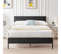 VECELO Cadre de Lit 140x190cm avec Tête en Bois, Sommier Plateforme en Métal, avec Support à Lattes Solides et Espace de Rangement, Assemblage Facile, Noir
