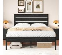 VECELO Cadre de lit 90 x 200 cm en métal, avec tête de lit en Bois épais et sommier à Lattes, lit Double avec Espace de Rangement sous Le lit, Parfait pour la Chambre à Coucher, Marron