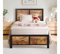 VECELO Cadre de lit 90 x 200 cm, en métal, avec tête de lit en Bois épais et sommier à Lattes, Moderne, avec Espace de Rangement sous Le lit, Parfait pour la Chambre à Coucher, Marron