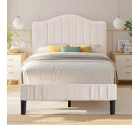 VECELO Cadre de lit Double rembourré avec tête de lit en Tissu Teddy réglable en Hauteur, Lattes en Bois Massif, Prend en Charge 20 cm, Espace sous Le lit, sans Bruit, Pas Besoin de sommier tapissier