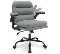 VECELO Chaise Bureau avec Accoudoir Réglable, Fauteuil Ergonomique en Cuir Ergonomique avec Soutien Lombaire, Hauteur Réglable Roulette Pivotant à 360°, Gris