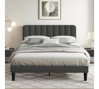 VECELO Lit Double capitonné, 140 x 200 cm, avec tête de lit réglable en Hauteur, Cadre de lit Stable avec sommier à Lattes, Cadre de lit en Velours, Pas de sommier tapissier nécessaire, sans Matelas