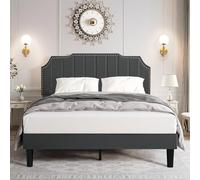 VECELO Lit Double Rembourré 140x190 cm, Cadre de Lit avec Tête de Lit, Support à Lattes en Bois Solide, Tissu en Velours Haut de Gamme, Facile à Assembler, Gris