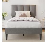VECELO Lit rembourré, 90 x 200 cm, avec sommier à Lattes, en Lin Doux pour la Peau, lit Simple, Adolescent (sans Matelas), Acier allié, Gris