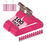 VECELO Lot de 100 cintres en Velours de qualité supérieure très résistants - Antidérapants et Peu encombrants - avec 12 Pinces à Doigts et 2 Porte-Cravates - pour Homme et Femme - Rose