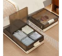 VECELO Lot de 2 boîtes de rangement sous le lit avec roulettes, empilables sous le lit, boîtes de rangement sous le lit avec couvercles, boîte pliable en plastique pour vêtements, chaussures, gris