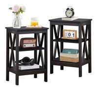 VECELO Lot de 2 Tables de Chevet Blanches, Table d’Appoint 3 Niveaux de Rangement Ouverts avec Pieds Métalliques Solides, Meubles Polyvalents pour Salon, Chambre, Bureau et Salle de Bains, Noir