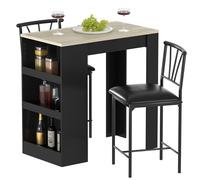 VECELO Petite Table de Bar et chaises Hautes pour Cuisine avec tabourets/Ensemble de Salle à Manger pour 2 étagères de Rangement, Gain de Place, Gris