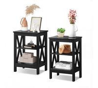 VECELO Table de Chevet Lot de 2, Tables de Nuit à 3 Niveaux de Rangement Ouverts avec Pieds Métalliques Solides pour Salon, Chambre, Canapé, Noir