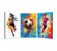 veces Résumé Moderne Impression sur Toile Lot de 3 posters Salon Décoration, Joueuses de football colorées Tableau Murale Chambre Cuisine Tableaux Decoratifs Muraux - 20x30cmx3 Encadrée