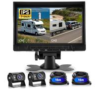 VECHTEL 1080P 2*caméras de recul avec écran IPS 7 Pouces,écran partagé en 2 Parties,caméra de recul IP69 AHD Vision Nocturne pour SUV,Camion,Camping-Car,avec Pare-Soleil,2 * 15m câbles