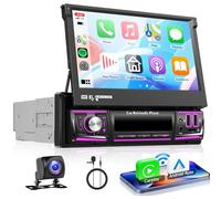 VECHTEL 2+64G Android 15 Autoradio 1 Din avec Carplay Android Auto sans Fil, à Flip Manuel IPS HD Écran Tactile de 7 Pouces, Soutien DAB+ Bluetooth Radio FM RDS GPS Wi-Fi Lien Miroir USB/Type-C Caméra