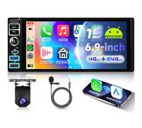 VECHTEL 4G+64G Android 15 Autoradio 1 Din avec Carplay Android Auto sans Fil, Autoradio Carplay à Écran Tactile de 6.9 Pouces HD IPS, Soutien Bluetooth FM RDS GPS Wi-FI Lien Miroir USB/Type-C Caméra