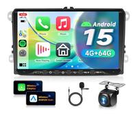 VECHTEL 4G+64G Autoradio Android 15 pour VW Golf 5 6 Passat Jetta Caddy EOS T5 Tiguan Touran CC Polo avec CarPlay Android Auto sans Fil, Écran Tactile 9'' GPS Wi-FI USB Type-C Bluetooth FM RDS Caméra