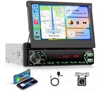 VECHTEL Autoradio 1 Din avec Carplay Android Auto sans Fil, Autoradio Carplay à Rétractable Automatique IPS HD Écran Tactile de 7 Pouces, Support Bluetooth Dab Mirror Link FM 2 USB Type-C MIC Caméra