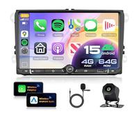 VECHTEL Autoradio 4G+64G Android 15 pour VW Golf 5 6 Passat Jetta Caddy EOS T5 Tiguan Touran CC Polo avec CarPlay Android Auto sans Fil, Écran Tactile 9'' Bluetooth GPS Wi-FI USB/Type-C FM RDS Caméra