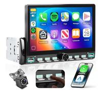 VECHTEL Autoradio 7" 1 Din avec carplay sans Fil Android Auto,Radio FM avec Blurtooth, système de Navigation,2 USB/SD/AUX,avec Touches Piano,vidéo en Ligne,Lien Miroir, avec caméra de recul