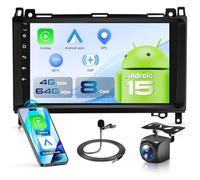 VECHTEL Autoradio 8 CORE Q-Snapdrago 4+64G Android 15 pour Mercedes Benz W906 Sprinter W169 W245 W639 Vito Viano, 9 Pouces Écran Tactile avec Carplay Android Auto GPS Wi-Fi DSP Bluetooth FM/RDS Caméra