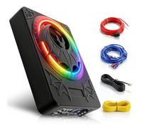 VECHTEL Caisson de Basse Voiture Ultra Fin 7cm Sous Siège, Caisson Actif Puissance Crête 1200W avec Son Surround 360°, Réglage Phase 180°, Filtre Passe Bas, Éclairage RGB Compatible Berline SUV Pickup