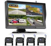 VECHTEL Caméra de Recul sans Fil IPS HD 10,1 Pouces, Kit de Caméra de Voiture avec 4 Écrans, DVR, IP68, Vision Nocturne,Caméra de Recul pour Fourgonnettes, Camping-Cars, Camions, Camping-Cars
