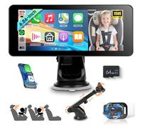 VECHTEL Camera Voiture pour bébé pour 2 enfants avec écran partagé de 6,86 pouces HD 720P, vision nocturne rotative à 360°, support à ventouse, installation rapide