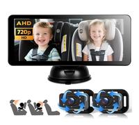 VECHTEL Double Camera Voiture pour bébé pour 2 enfants avec écran partagé de 6,86 pouces HD 720P, vision nocturne rotative à 360°, support à ventouse, installation rapide