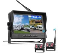 VECHTEL Kit de Caméra de Recul sans Fil IPS HD 9 Pouces avec 2 caméras, 4 Écrans, BSD, DVR, IP68 Caméra de Recul Étanche avec Vision Nocturne pour Camion, Buses, Remorques et Camping-Cars