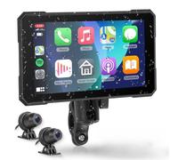 VECHTEL Navigation pour Moto avec Deux Caméras, 5 Pouces HD Écran Tactile CarPlay pour Moto avec Carplay Android Auto sans Fil, DVR, Étanche IP68, Bluetooth, EQ, Assistant Siri/Goo-gle, TPMS