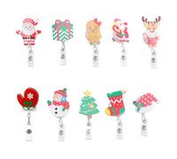 Veciado Lot de 10 porte-badges de Noël en feutre avec boucle télescopique multicolore pour infirmière, enseignant, médecin, femme, homme, bureau, remplisseur de chaussettes, ornement, cadeaux