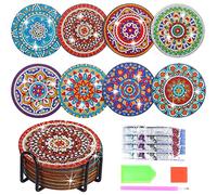 Vecibel Lot de 8 Dessous de Verre avec Support, Peinture Diamant 5D à Faire soi-même, Peinture Diamant Mandala pour Adultes, 15 x 12 x 6 cm