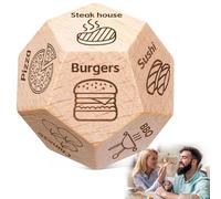 vecora Dés de décision alimentaire en bois à 12 faces, dés alimentaires pour elle, lui, couples, idées cadeaux 2026, dés de soirée avec 12 motifs alimentaires pour petit ami et petite amie