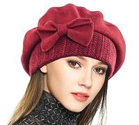 VECRY Dame Béret Français 100% Laine Bérets Robe Bonnet Chapeau d'hiver (Bordeaux, Taille M)