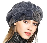 VECRY Dame Béret Français 100% Laine Bérets Robe Bonnet Chapeau d'hiver (Gris, Taille M)