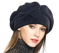 VECRY Dame Béret Français 100% Laine Bérets Robe Bonnet Chapeau d'hiver (Noir, Taille M)