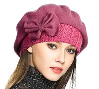 VECRY Dame Béret Français 100% Laine Bérets Robe Bonnet Chapeau d'hiver (Rose, Taille M)