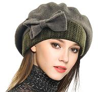 VECRY Dame Béret Français 100% Laine Bérets Robe Bonnet Chapeau d'hiver (Vert, Taille M)