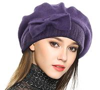 VECRY Dame Béret Français 100% Laine Bérets Robe Bonnet Chapeau d'hiver (Violet, Taille M)