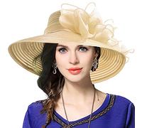 VECRY Femme Dressy Church Baptême Derby Chapeau de Mariage Capelines (Abricot,Taille M)