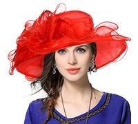 VECRY Femme Église Derby Robe Fascinator Mariée Baptême Fête Chapeau de Mariage (Rouge)