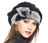 VECRY Femme Laine Béret Français Cloche Angola Robe Bonnet Calotte Chapeaux d'hiver (Noir, Taille M)