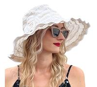 VECRY Femme Vintage Plage Chapeau de Soleil Pliage de Voyage Large Bord D'été Chapeaux (Blanc,M)