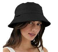 VECRY Femmes Bobs Hommes Denim Coton Lavé Tendance Chapeau Seau Femmes été Plage Soleil Chapeaux (M,Solide-Noir)