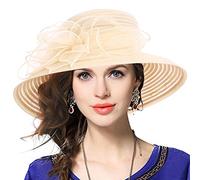 VECRY Femmes Derby Church Capelines Baptism Dress Tea Party Chapeaux de Mariage (Abricot,Taille M)